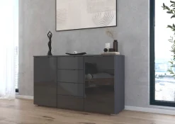 OTTO home Kombikommode »Sideboard Kombikommode Schubladenkommode AGORDO mit Glasfront« in zwei Griff-Farben, Breite 120 cm,vier große Schubladen, mit insgesamt 4 Einlegeböden MADE IN GERMANY