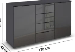 OTTO home Kombikommode »Sideboard Kombikommode Schubladenkommode AGORDO mit Glasfront« in zwei Griff-Farben, Breite 120 cm,vier große Schubladen, mit insgesamt 4 Einlegeböden MADE IN GERMANY