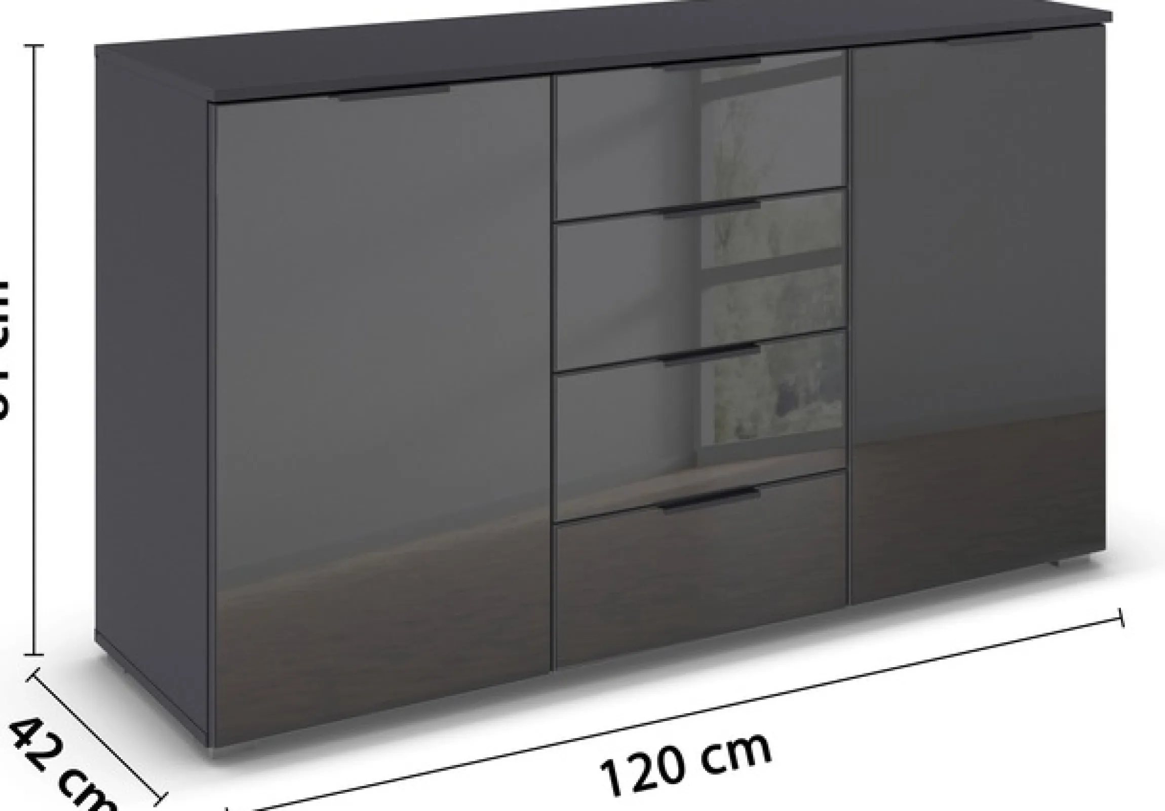 OTTO home Kombikommode »Sideboard Kombikommode Schubladenkommode AGORDO mit Glasfront« in zwei Griff-Farben, Breite 120 cm,vier große Schubladen, mit insgesamt 4 Einlegeböden MADE IN GERMANY