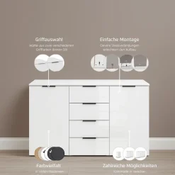 OTTO home Kombikommode »Sideboard Kombikommode Schubladenkommode AGORDO mit Glasfront« in zwei Griff-Farben, Breite 120 cm,vier große Schubladen, mit insgesamt 4 Einlegeböden MADE IN GERMANY