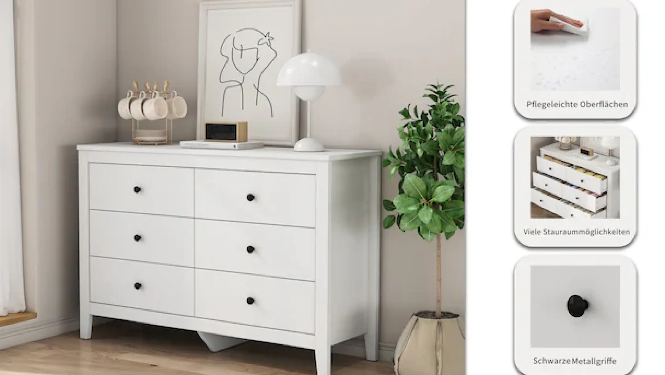 OTTO home Kommode »Avelin« Melaminoberfläche, schwarze Metallgriffe, Breite 80 cm
