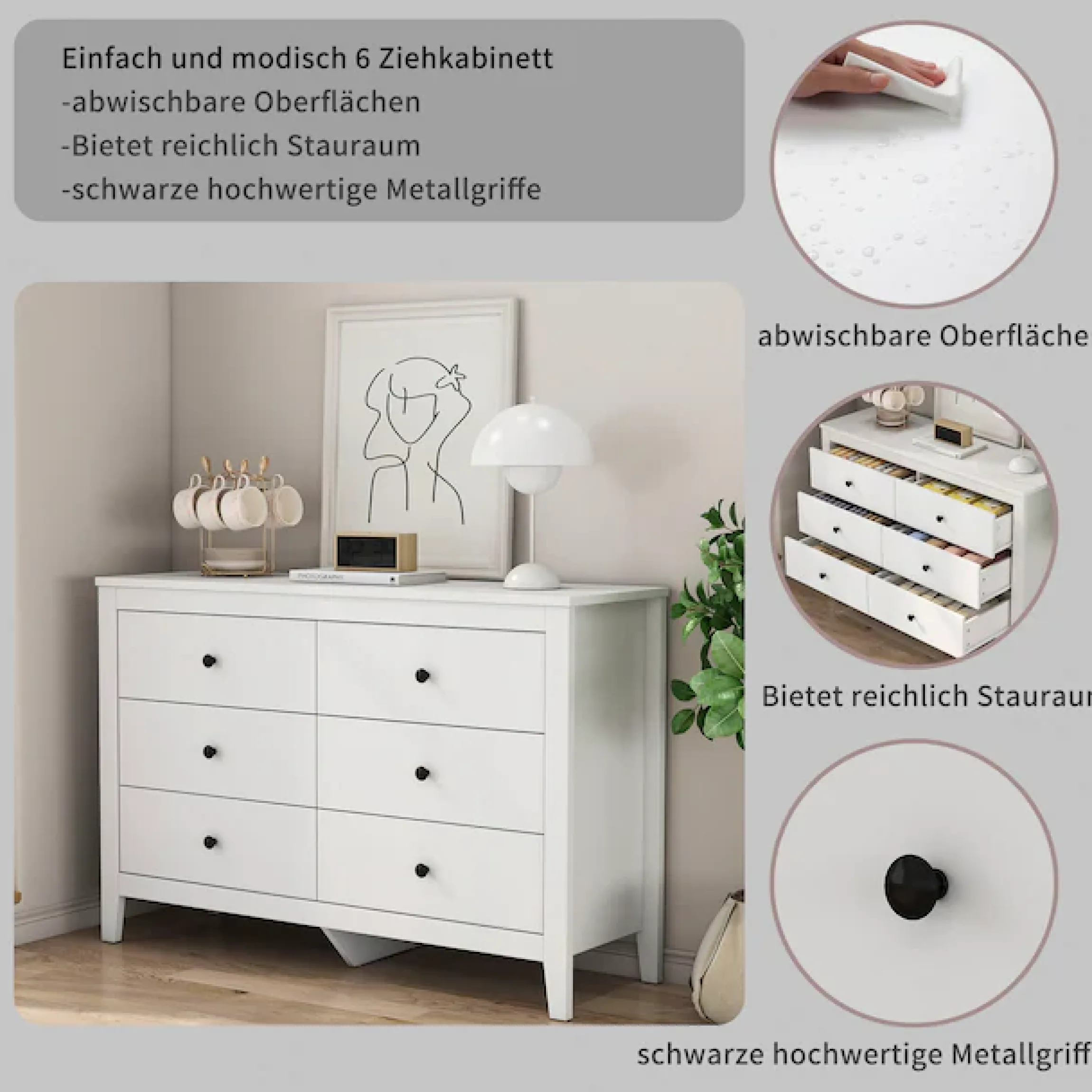 OTTO home Kommode »Avelin« Melaminoberfläche, schwarze Metallgriffe, Breite 80 cm