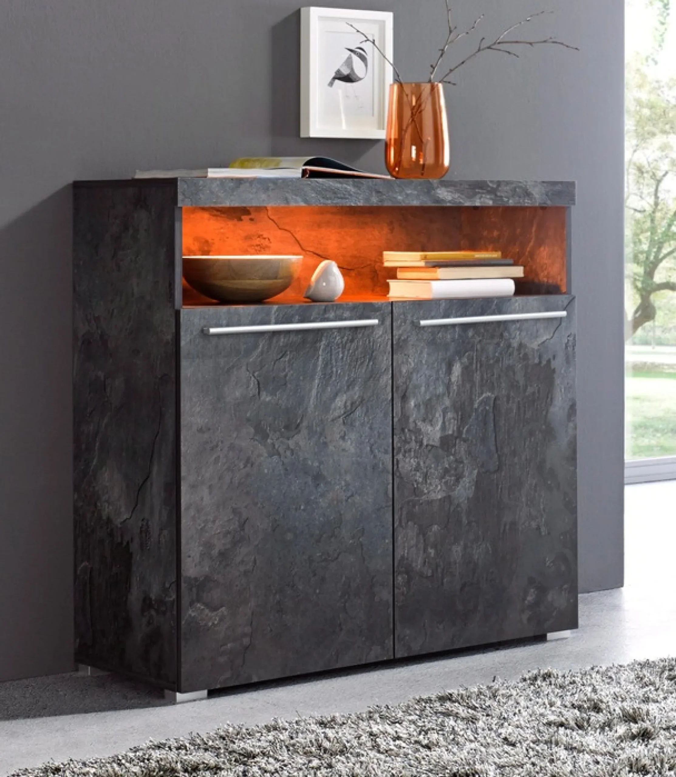 OTTO home Kommode »India, Breite 91cm, stilvolle Anrichte mit 2 Türen und offene Fach« Sideboard viel Stauraum, ohne Beleuchtung