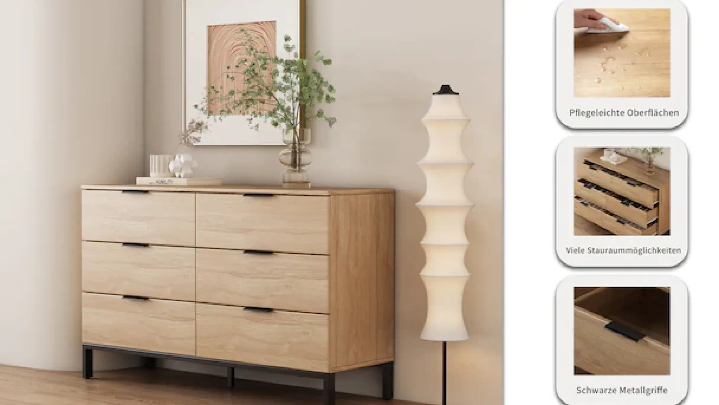 OTTO home Kommode »Jorinde« Melaminoberfläche, flexibler Stauraum und robustes Metallgestell