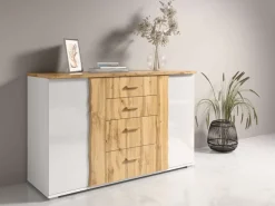 OTTO home Kommode »Kommode Fabellaa mit 4 Schubladen, 2 Einlegeböden, BxHxT 130x82x45 cm« mit viel Stauraum, 2 Drehtüren