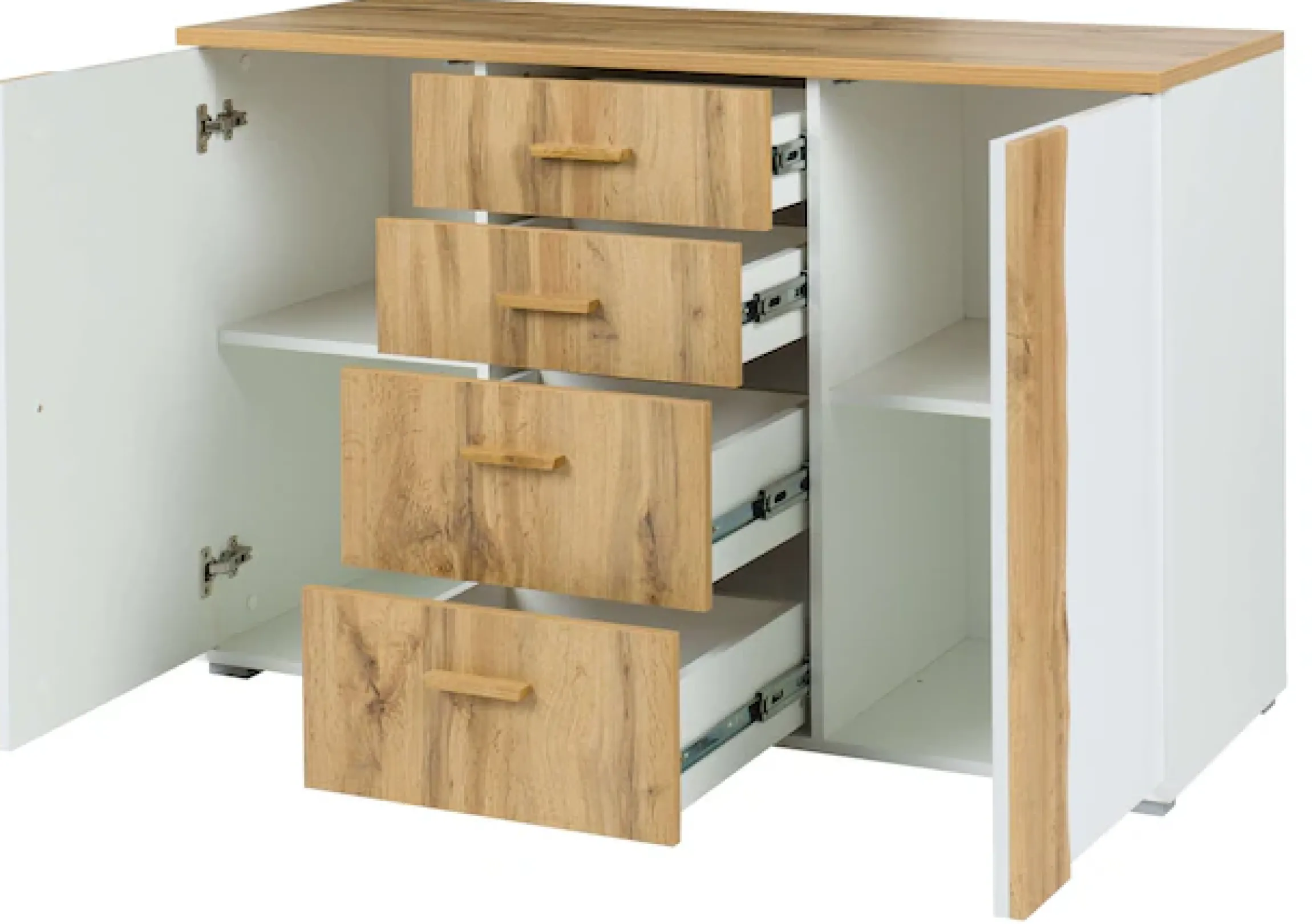 OTTO home Kommode »Kommode Fabellaa mit 4 Schubladen, 2 Einlegeböden, BxHxT 130x82x45 cm« mit viel Stauraum, 2 Drehtüren