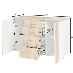 OTTO home Kommode »Kommode Fabellaa mit 4 Schubladen, 2 Einlegeböden, BxHxT 130x82x45 cm« mit viel Stauraum, 2 Drehtüren