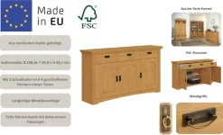 OTTO home Kommode »Konrad« aus massiver Kiefer, Breite 156 cm, mit Schubladen, FSC®