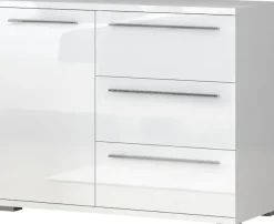 OTTO home Kommode »Piano, UV lackiert, hochglänzend in beige oder weiß, FSC-zertifiziert« 107x45x85cm (B/T/H),1-türig mit 3 Schubladen, Soft-Close Funktion