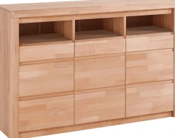 OTTO home Kommode »Silkeborg Fronten & Leisten aus Massivholz, Kospus aus Melamin« B/T/H 130/35/85 cm. 3 offene und 6 geschlossene Fächer