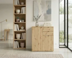 OTTO home Kommode »THALIAANA Sideboard mit 2 Türen und 2 Schubladen, Breite 80 cm« Schrank in 3 Farben erhältlich, schwarze Metallgriffe, viel Stauraum