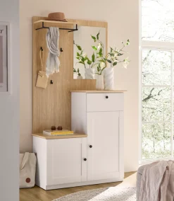 OTTO home Kompaktgarderobe »Brest, Garderobe im Landhausstil, Flurgarderobe, Dielenschrank« schwarze Metallgriffe, viel Stauraum, für kleine Räume geeignet