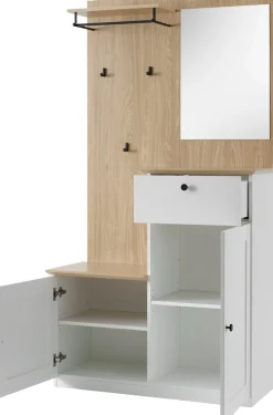 OTTO home Kompaktgarderobe »Brest, Garderobe im Landhausstil, Flurgarderobe, Dielenschrank« schwarze Metallgriffe, viel Stauraum, für kleine Räume geeignet