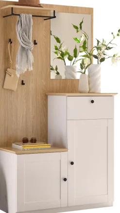 OTTO home Kompaktgarderobe »Brest, Garderobe im Landhausstil, Flurgarderobe, Dielenschrank« schwarze Metallgriffe, viel Stauraum, für kleine Räume geeignet