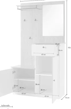 OTTO home Kompaktgarderobe »Brest, Garderobe im Landhausstil, Flurgarderobe, Dielenschrank« schwarze Metallgriffe, viel Stauraum, für kleine Räume geeignet