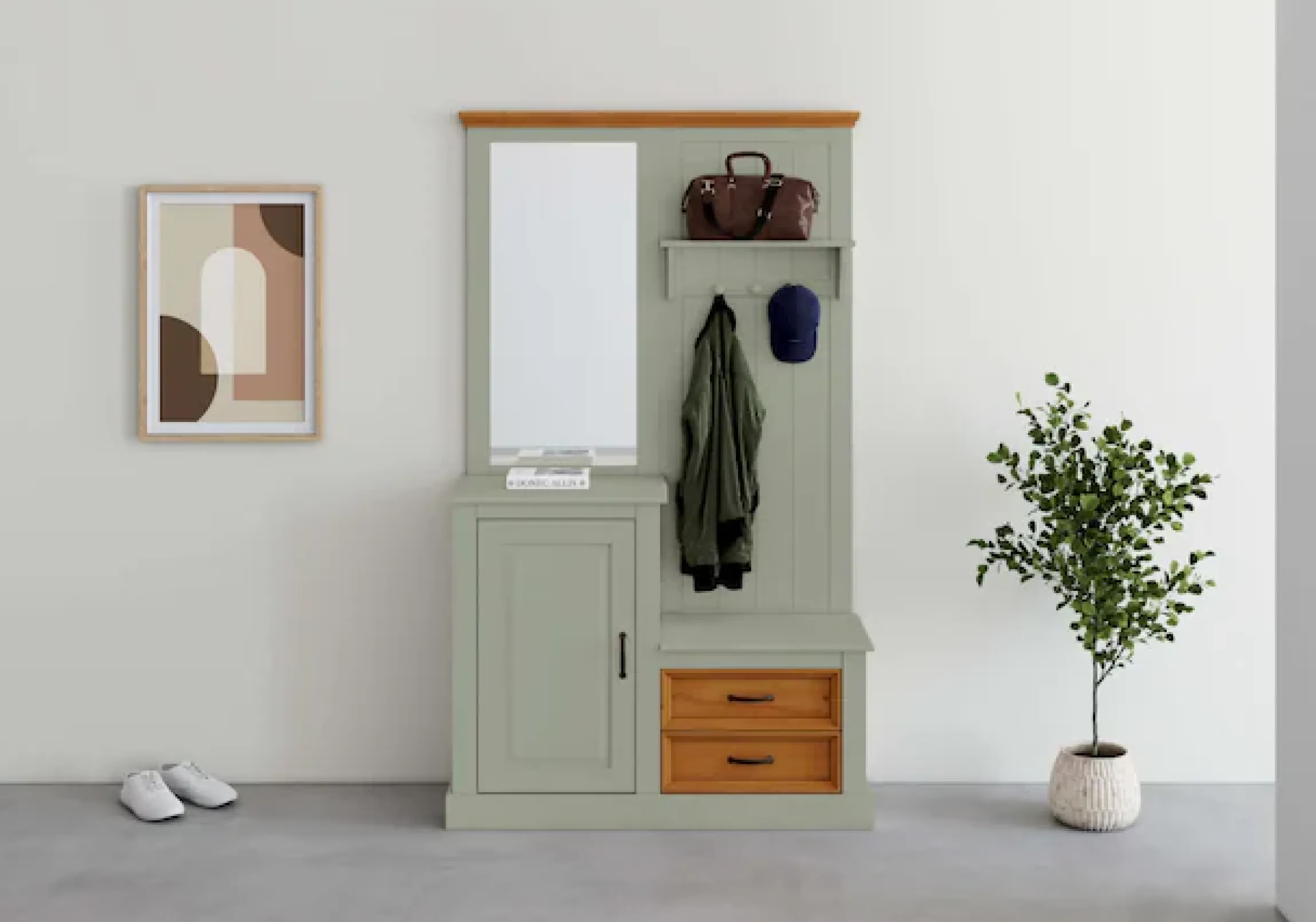 OTTO home Kompaktgarderobe »Selma Garderobe inkl. Kommode, 2 Schubkästen, Spiegel« Kompaktgarderobe, mit Spiegel, Haken und Hutablage, Breite 110 cm