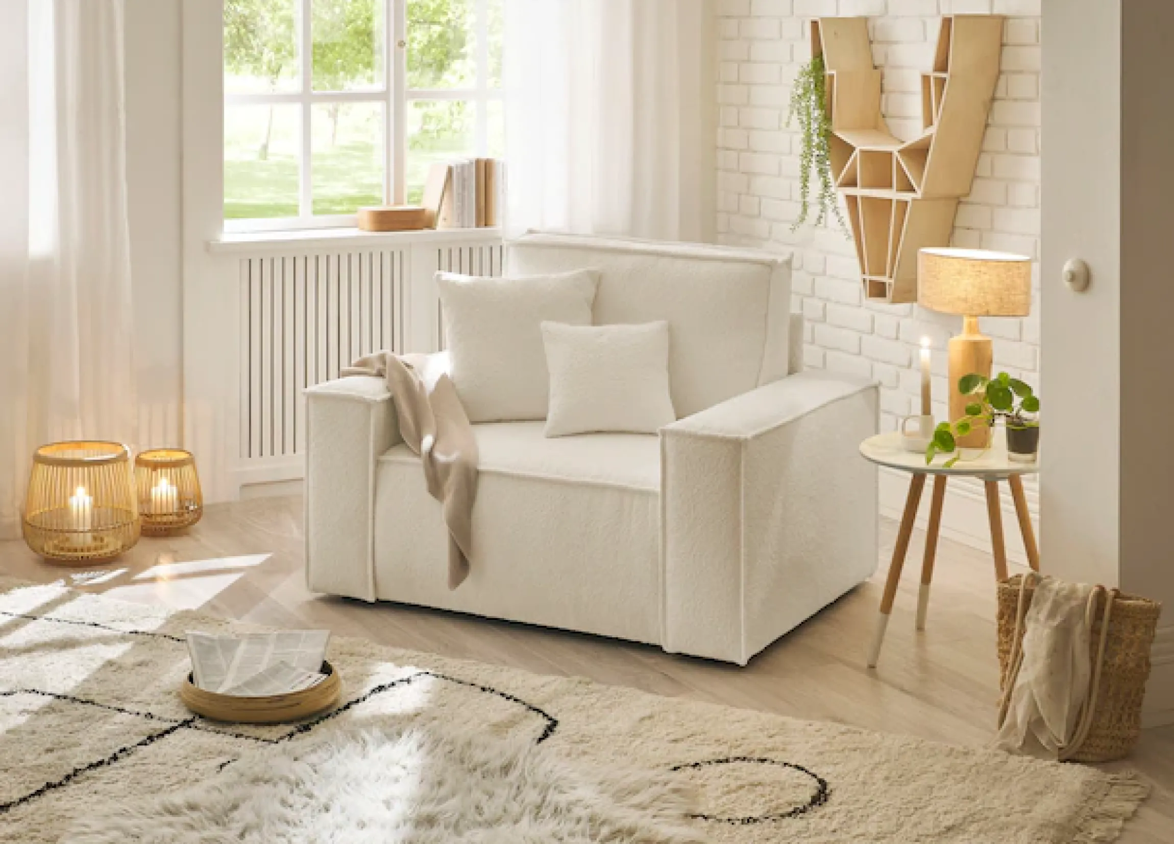 OTTO home Loveseat »FINNLEY Bouclé, XXL-Sessel, Lesesessel, inkl. Zierkissen« 1 Stk. tlg. verfügbar in den Stoffqualitäten Bouclé, Struktur fein und Mega Cord