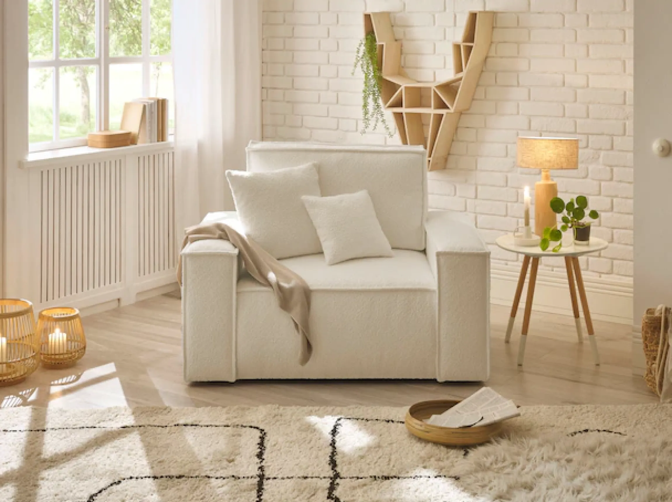 OTTO home Loveseat »FINNLEY Bouclé, XXL-Sessel, Lesesessel, inkl. Zierkissen« 1 Stk. tlg. verfügbar in den Stoffqualitäten Bouclé, Struktur fein und Mega Cord