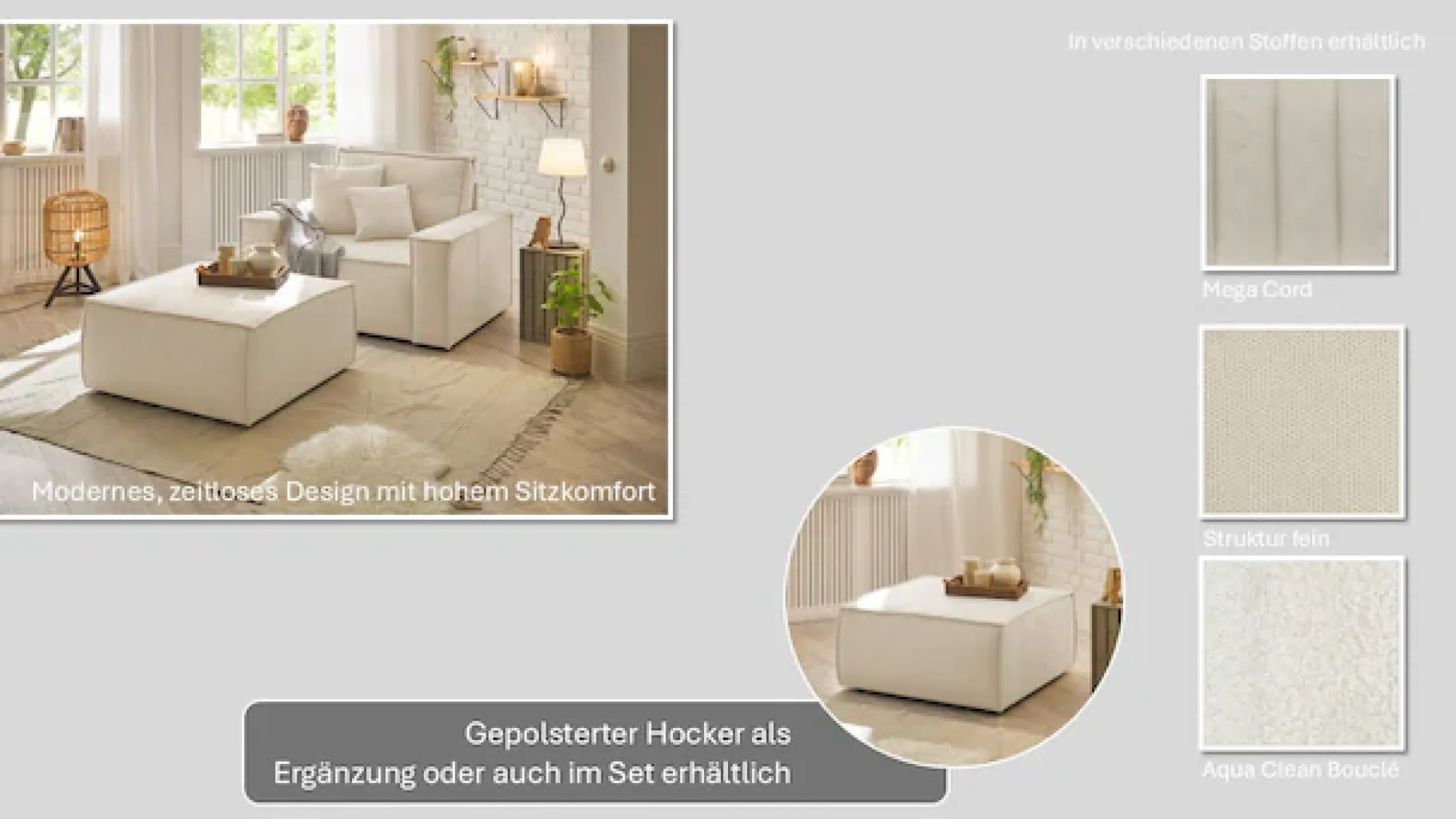 OTTO home Loveseat »FINNLEY Struktur fein, XXL-Sessel, Lesesessel, inkl. Zierkissen« 1 Stk. tlg. verfügbar in den Stoffqualitäten Bouclé, Struktur fein und Mega Cord