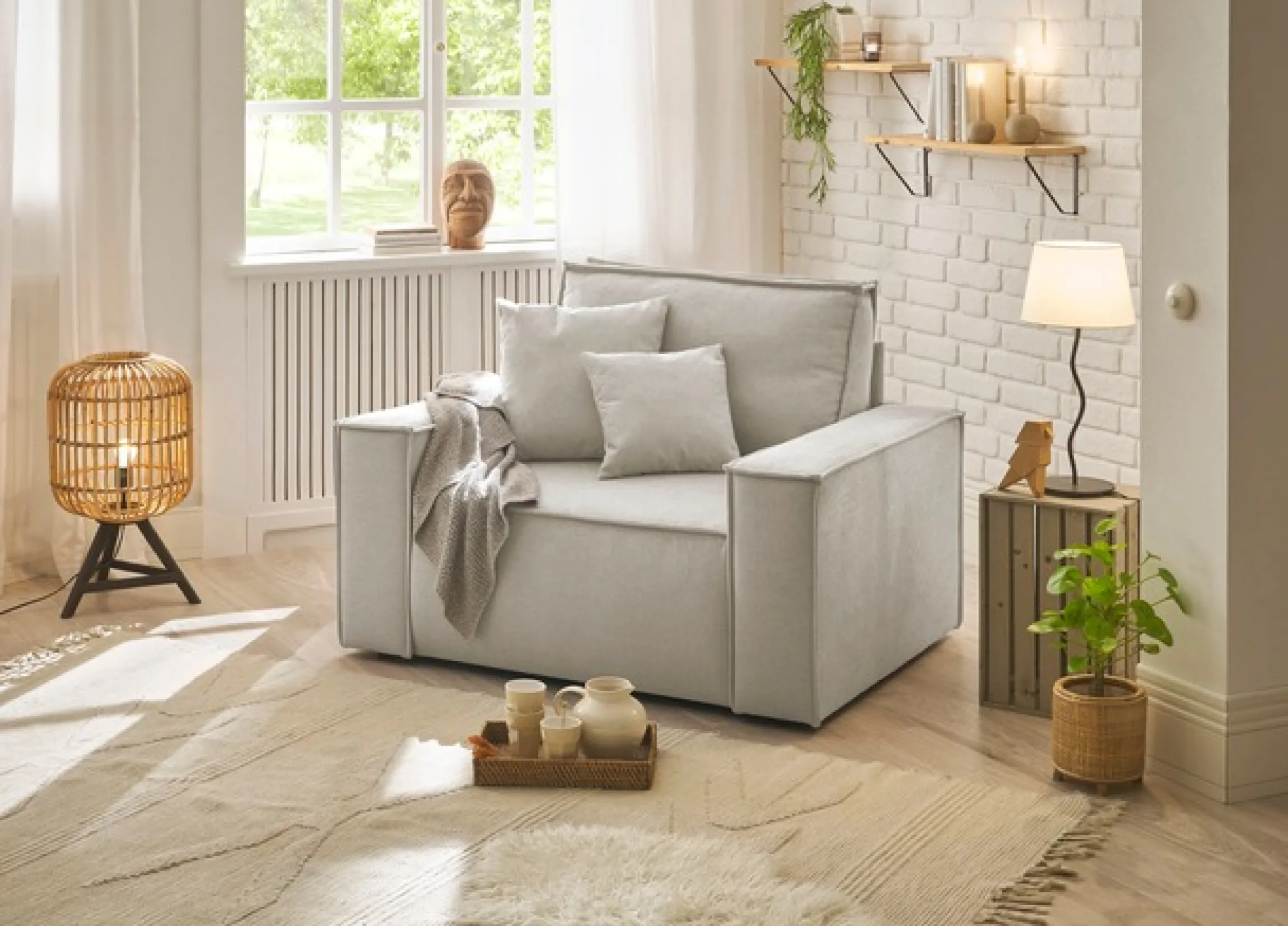 OTTO home Loveseat »FINNLEY Struktur fein, XXL-Sessel, Lesesessel, inkl. Zierkissen« 1 Stk. tlg. verfügbar in den Stoffqualitäten Bouclé, Struktur fein und Mega Cord