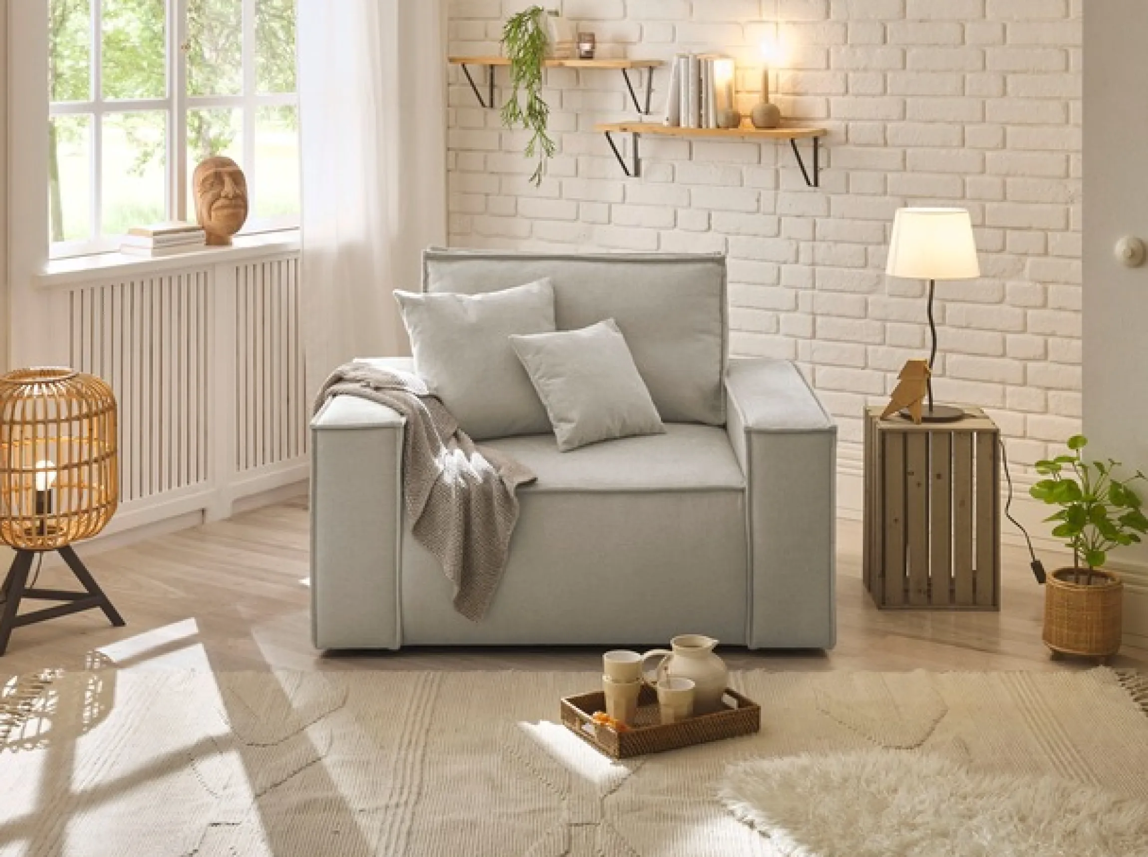 OTTO home Loveseat »FINNLEY Struktur fein, XXL-Sessel, Lesesessel, inkl. Zierkissen« 1 Stk. tlg. verfügbar in den Stoffqualitäten Bouclé, Struktur fein und Mega Cord