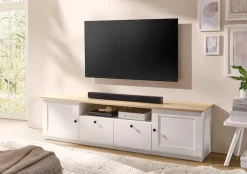 OTTO home Lowboard »Brest, TV-Unterschrank, Kommode, TV-Schrank im Landhausstil« schwarze Metallgriffe, ausreichend Stauraum, 204 cm breit
