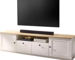 OTTO home Lowboard »Brest, TV-Unterschrank, Kommode, TV-Schrank im Landhausstil« schwarze Metallgriffe, ausreichend Stauraum, 204 cm breit