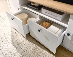 OTTO home Lowboard »Brest, TV-Unterschrank, Kommode, TV-Schrank im Landhausstil« schwarze Metallgriffe, ausreichend Stauraum, 204 cm breit