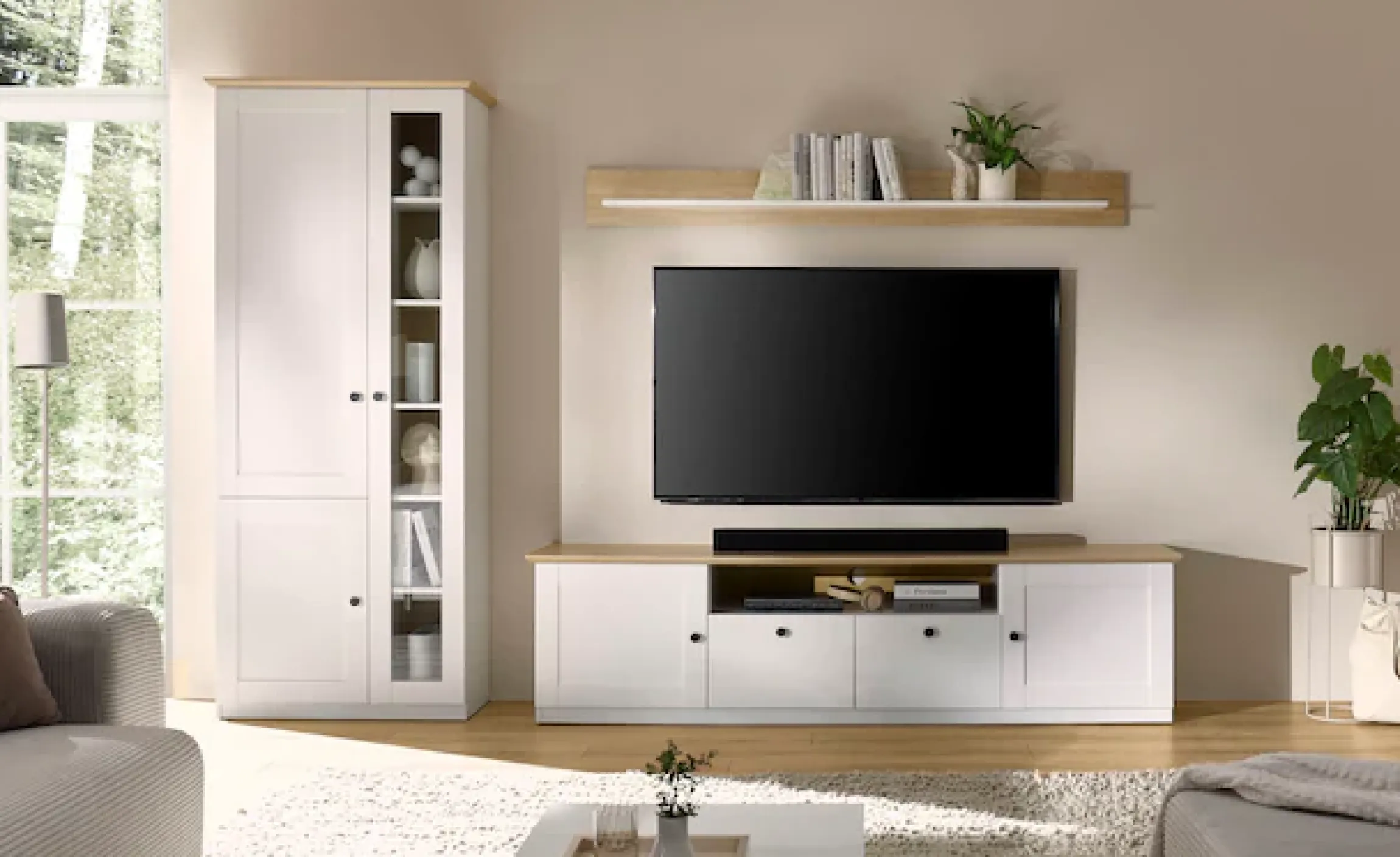 OTTO home Lowboard »Brest, TV-Unterschrank, Kommode, TV-Schrank im Landhausstil« schwarze Metallgriffe, ausreichend Stauraum, 204 cm breit
