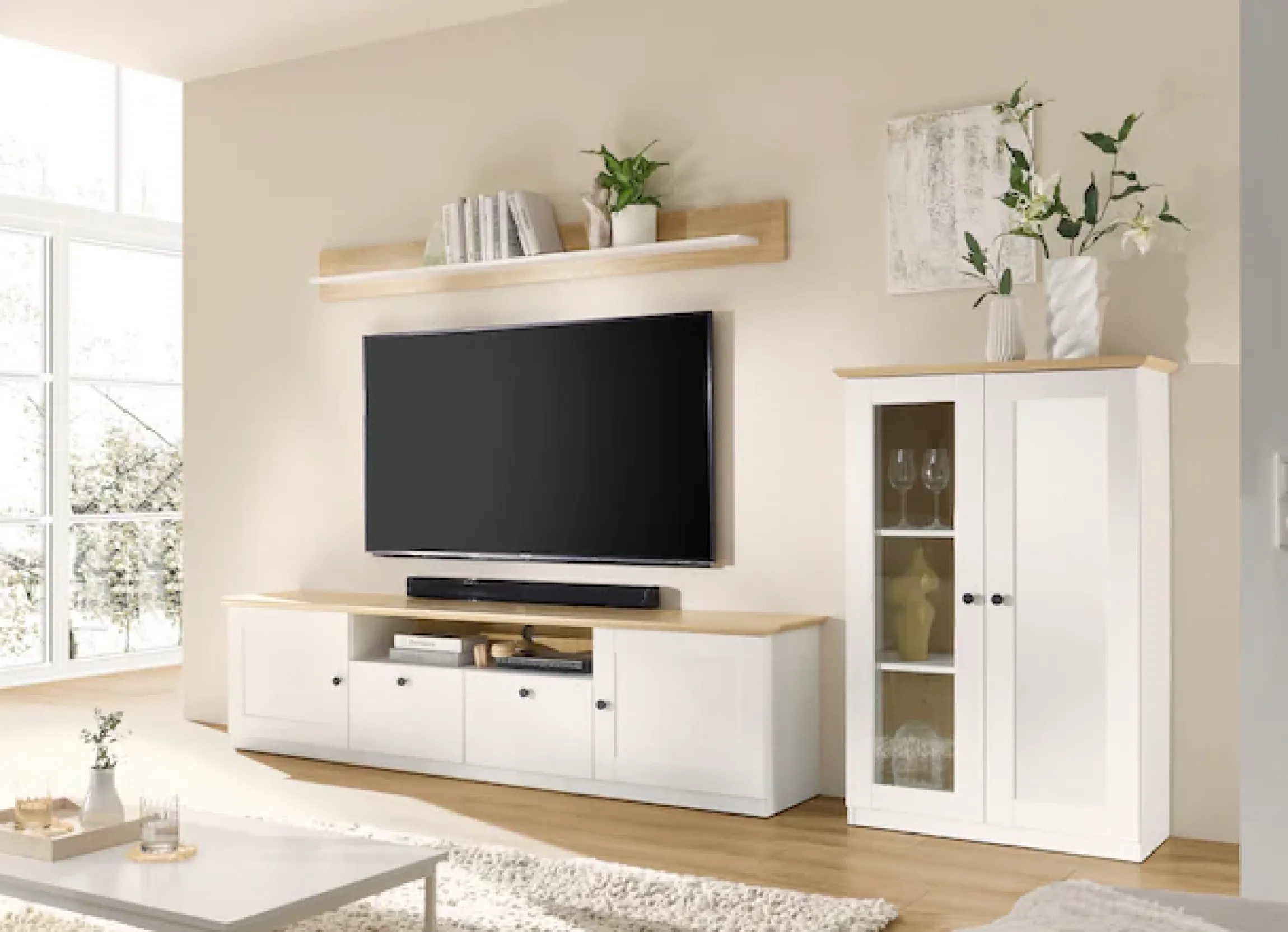 OTTO home Lowboard »Brest, TV-Unterschrank, Kommode, TV-Schrank im Landhausstil« schwarze Metallgriffe, ausreichend Stauraum, 204 cm breit