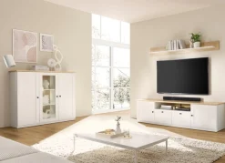 OTTO home Lowboard »Brest, TV-Unterschrank, Kommode, TV-Schrank im Landhausstil« schwarze Metallgriffe, ausreichend Stauraum, 204 cm breit