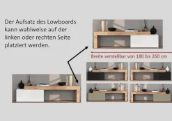 OTTO home Lowboard »Chronos TV-Board, TV-Schrank« Breite verstellbar von 180 bis 260 cm, 1 Stk. tlg. Breite 220 cm TV-Board,Lowboard,1 Klappe und ein L-Förmiger Aufsatz