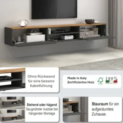 OTTO home Lowboard »Garda,TV-Kommode,TV-Möbel,TV-Bank, stehend und hängend« stehend und hängend mit 2 Klappen, 1 Einlegeboden, Breite 210 cm