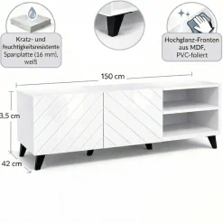 OTTO home Lowboard »HOLLY 1.5, TV-Board, TV-Kommode, TV-Schrank, TV-Unterschrank, TV-Möbel« Modernes lackiertes Hochglanz TV-Board, grifflos, Breite 150 cm