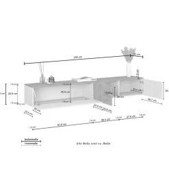 OTTO home Lowboard »ISEO, TV-Kommode,TV-Möbel,TV-Bank, 3 Fächer, Breite 200 cm« 1 Stk. tlg. stehend/hängend, 1 Klappe, 2 Türen, 3 Fächer, Breite 200 cm