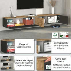OTTO home Lowboard »ISEO, TV-Kommode,TV-Möbel,TV-Bank, 3 Fächer, Breite 200 cm« 1 Stk. tlg. stehend/hängend, 1 Klappe, 2 Türen, 3 Fächer, Breite 200 cm