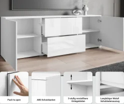 OTTO home Lowboard »Kenia« 1 Stk. tlg. 2 Türen, 2 Schubladen, Breite 180 cm, höhenverstellbare Einlegeböden
