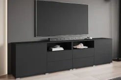 OTTO home Lowboard »Kenia, TV-Schrank, 240 cm breit, mit 2 Türen und 4 Schubladen« 1 Stk. tlg. Höhenverstellbare Einlegeböden und offene Ablagefächer