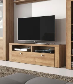 OTTO home Lowboard »Larona, zeitloses TV Board mit 1 Klappe und 2 offenen Fächern« Breite 140 cm, Fernsehbank, viel Stauraum, dekorative Rahmenoptik