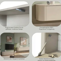 OTTO home Lowboard »Lido, 181 cm breit, 1 Klappe, TV-Schrank, TV-Kommode, Medienboard« Formgebogenes MDF, Stirnseiten Rundung, Push-to-open, hängend/stehend