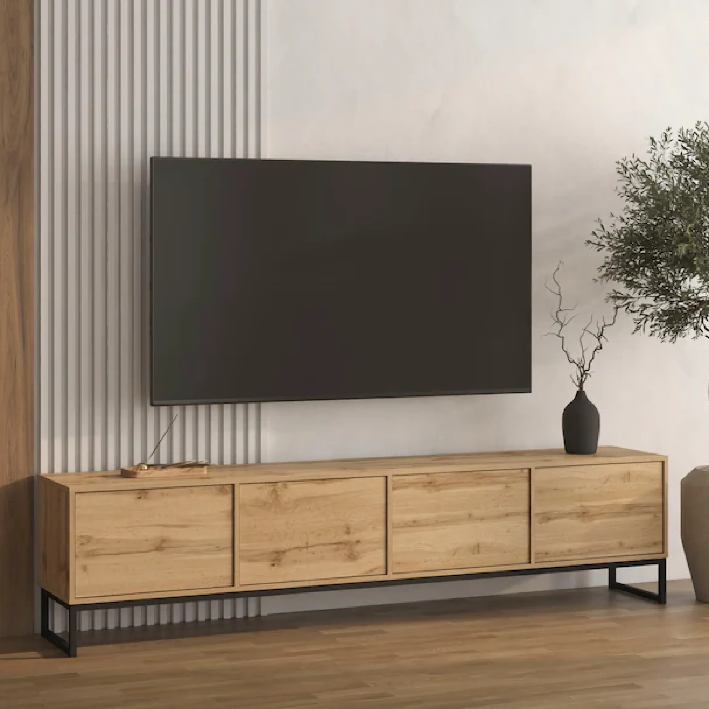 OTTO home Lowboard »Loft, Breite 208,5 cm, TV-Board mit 4 Klappen, Metallkufen« TV-Kommode mit viel Stauraum, push-to-open-Funktion