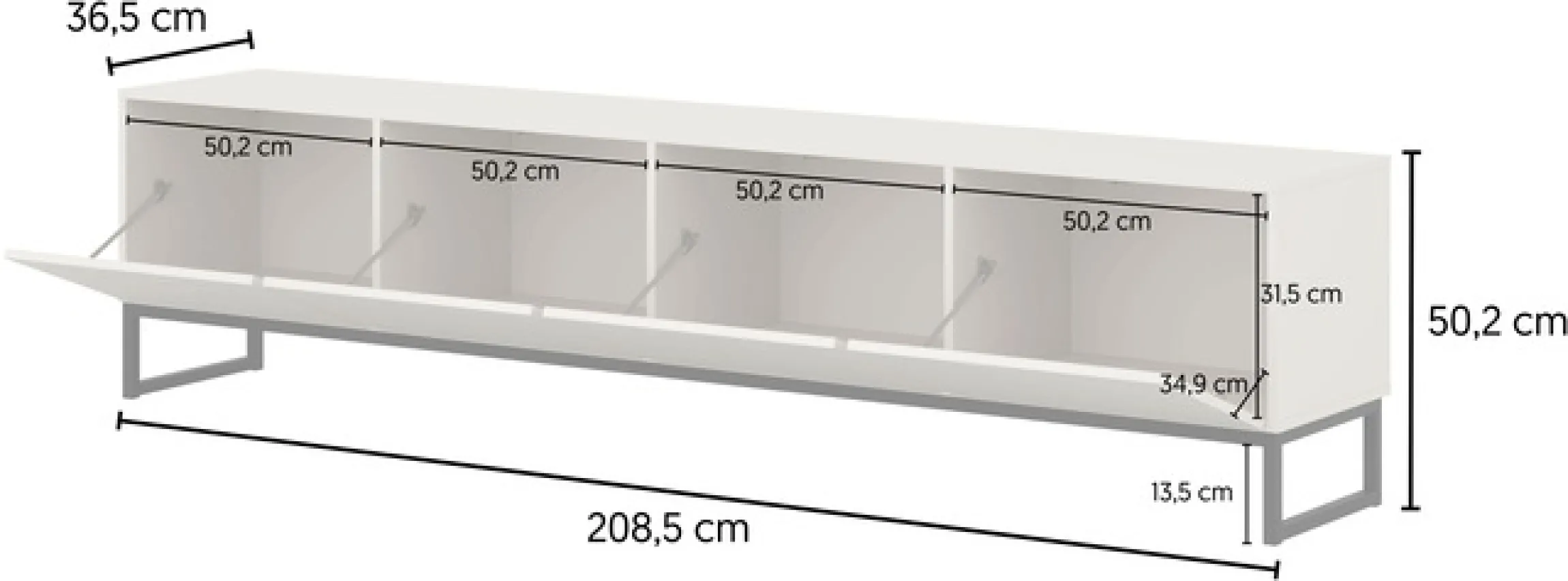 OTTO home Lowboard »Loft, Breite 208,5 cm, TV-Board mit 4 Klappen, Metallkufen« TV-Kommode mit viel Stauraum, push-to-open-Funktion