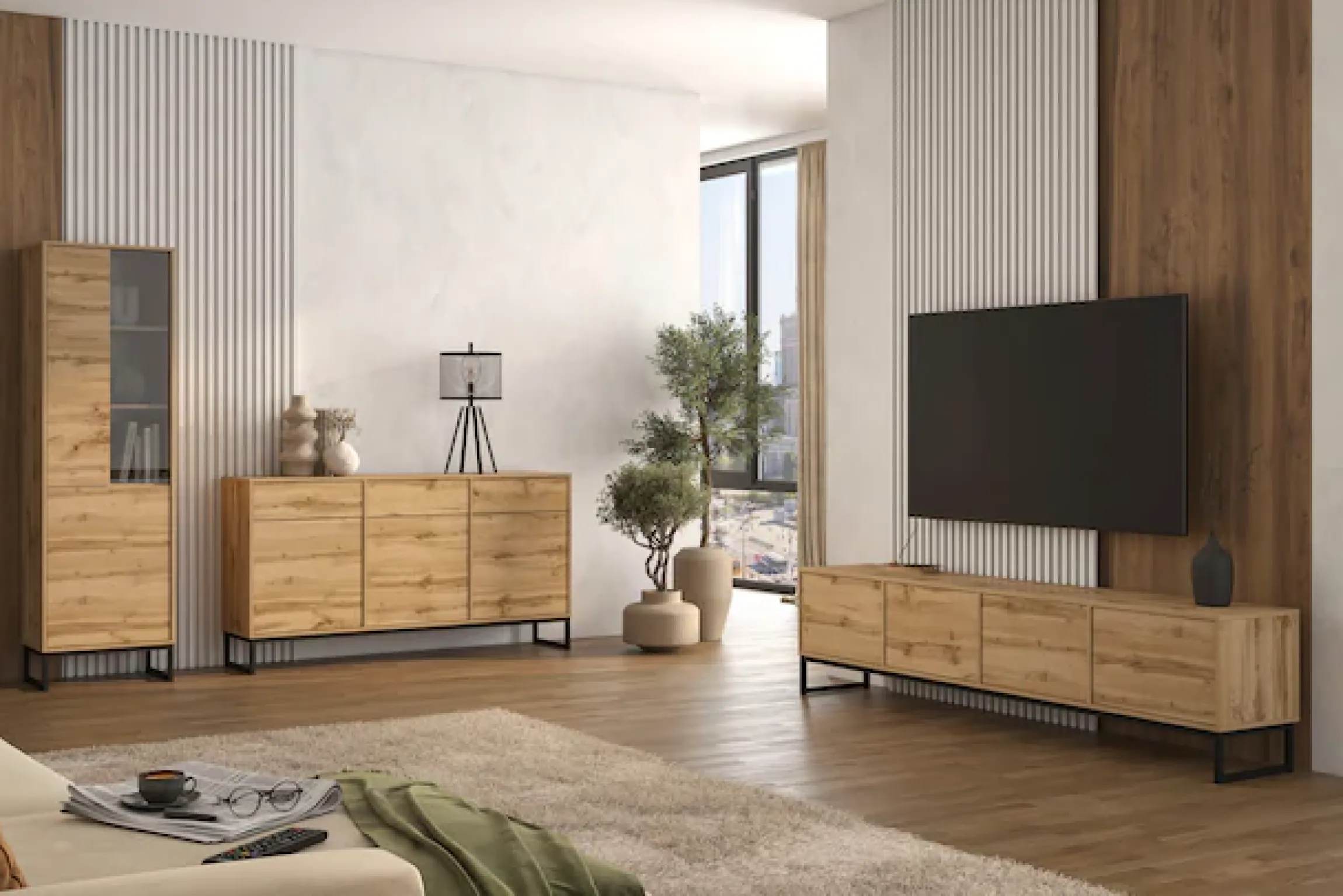 OTTO home Lowboard »Loft, Breite 208,5 cm, TV-Board mit 4 Klappen, Metallkufen« TV-Kommode mit viel Stauraum, push-to-open-Funktion