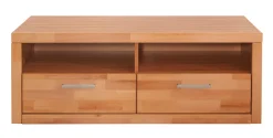 OTTO home Lowboard »Logo,130cm breit,42 cm tief, Fronten Massivholz, Kabeldurchführung« Holz massiv, Holzwerkstoff, Metall Griffe,2 Schubladen