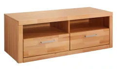 OTTO home Lowboard »Logo,130cm breit,42 cm tief, Fronten Massivholz, Kabeldurchführung« Holz massiv, Holzwerkstoff, Metall Griffe,2 Schubladen