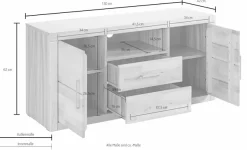 OTTO home Lowboard »Logo,130cm breit, Fronten Massivholz,5 Fächer« Holz massiv, Holzwerkstoff, Metall Griffe,2 Türen,2 Schubladen