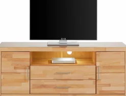 OTTO home Lowboard »Logo,160cm breit,42 cm tief, Fronten Massivholz, Kabeldurchführung« Korpus Holzwerkstoff,62 cm hoch, 5 Fächer, Metallgriffe