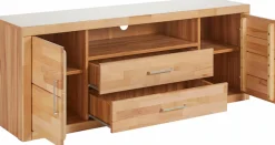 OTTO home Lowboard »Logo,160cm breit,42 cm tief, Fronten Massivholz, Kabeldurchführung« Korpus Holzwerkstoff,62 cm hoch, 5 Fächer, Metallgriffe