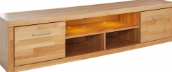 OTTO home Lowboard »Logo,200cm breit,42 cm tief, Fronten Massivholz, Kabeldurchführung« Korpus Holzwerkstoff,2 Klappen, 5 Fächer, Metallgriffe