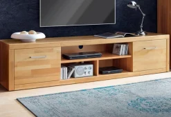 OTTO home Lowboard »Logo,200cm breit,42 cm tief, Fronten Massivholz, Kabeldurchführung« Korpus Holzwerkstoff,2 Klappen, 5 Fächer, Metallgriffe